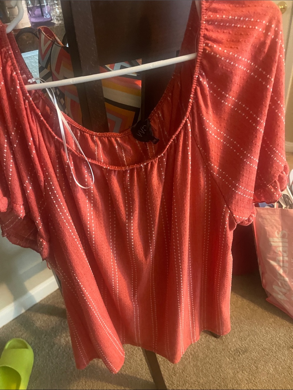 W5 Coral Red Short Sleeve Peasant Blouse